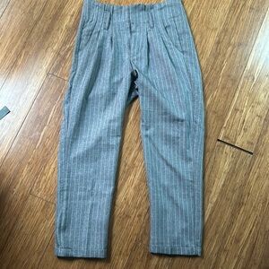 Grey, pinstripe pants. U.S. street size 2-4. Light weight.